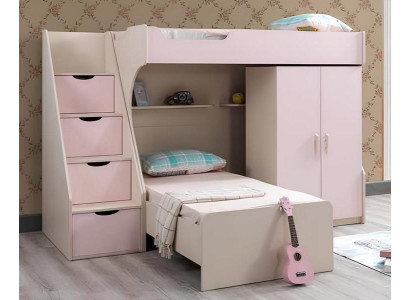 Modern Kinderzimmer Set Kinderbett  Top-Qualität Kleiderschrank stilvolle Rosa