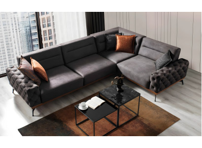Grau Chesterfield Sofa, L-förmig, 3-teilig, mit Kissen, 300x220x80 cm