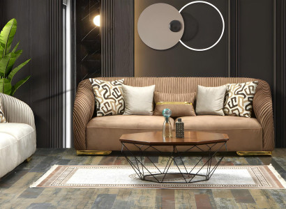 Beige Sofagruppe Sofa Wohnlandschaft Sitzgarnitur Polstergarnitur Sofaset  3+3+1