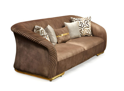 Sofa Stoffsofa Dreisitzer Couch Braun Gold hochwertig Wohnzimmer 3 Sitzer