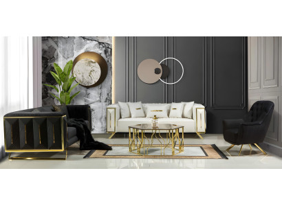 Gold Sofagruppe Sofa Kombination Sitzgarnitur Sofaset Polstergarnitur 3+3+1