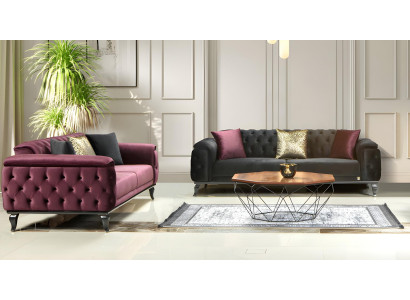 Couchgarnitur Sofa Couch Set Sitzgruppe Kombination Wohnlandschaft Lila 3+3