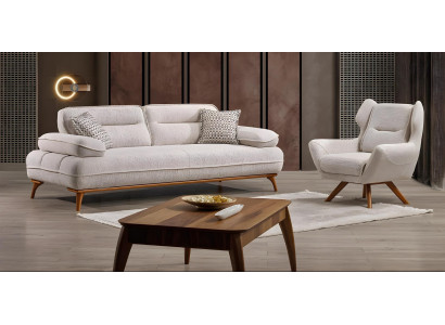 Moderner weißer Stoffsofa und Sessel im eleganten Wohnzimmer Set