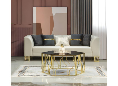 Luxus Dreisitzer Couch Sofa 3 Sitzer Polstercouch Edelstahl Gold Beige