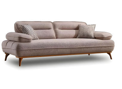 Elegantes graues Stoffsofa mit Holzrahmen für modernes Wohnzimmer