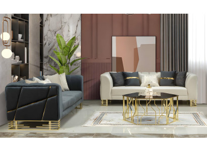 Couchgarnitur Sofa Couch Set Sitzgruppe Kombination Wohnlandschaft Gold 3+3