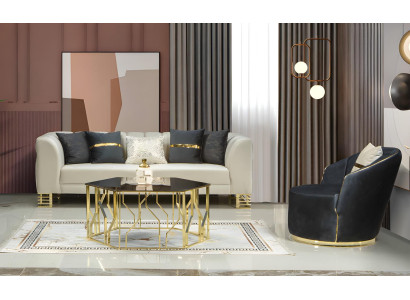 Design Sofa Couch Garnitur Sitzgruppe Kombination Polster Beige Blau Set 3+1