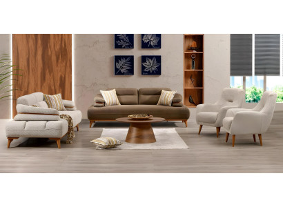 Moderne weiße Stoff-Sofagarnitur mit Holzrahmen, 4-teiliges