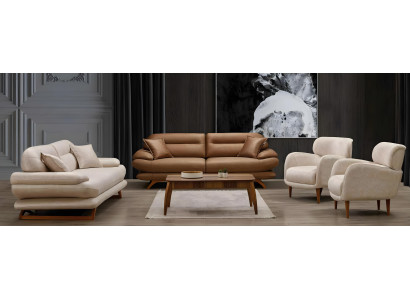 Moderne weiße Sofagarnitur aus Kunstleder mit Sessel und Zweisitzer