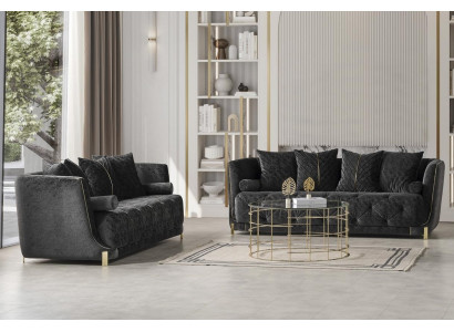 Wohnzimmer 2x 3-Sitzer Sofas Luxuriöse Polster Couchen Sitzmöbel Schwarz