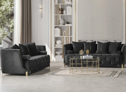 Wohnzimmer 2x 3-Sitzer Sofas Luxuriöse Polster Couchen Sitzmöbel Schwarz