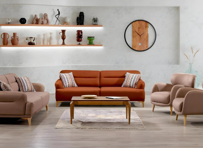 Beige Stoffsofa-Set mit Holzrahmen modern und elegant