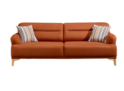 Elegantes orangefarbenes 3-Sitzer Sofa aus Textil mit Holzrahmen