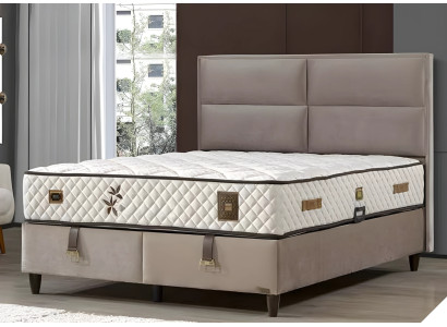 Grau Holz Textil Modernes Bett mit Matratze