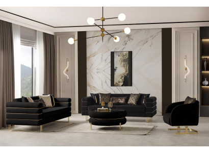 Modern Sofagarnitur 3 2 1 Sitzer Design Sofa Polster Couchen Couch Schwarz