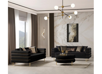 Wohnzimmer 2x 3-Sitzer Sofas Luxuriöse Polster Couchen Sitzmöbel Schwarz