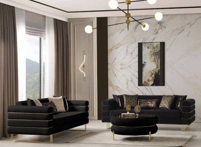 Wohnzimmer 2x 3-Sitzer Sofas Luxuriöse Polster Couchen Sitzmöbel Schwarz