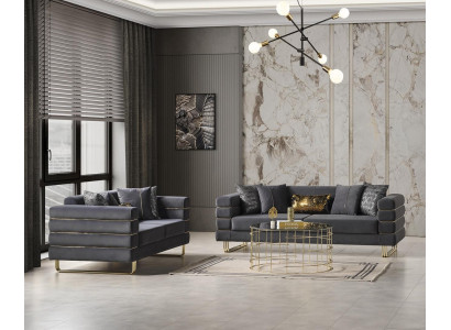 Luxuriöse Wohnzimmer 2x 3-Sitzer Sofas Grau Polster Couchen Sitzmöbel Modern