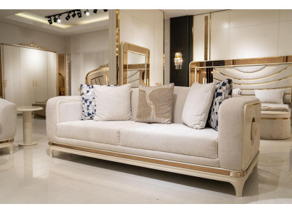 Modernes beige Stoffsofa mit Holzrahmen für Wohnzimmer