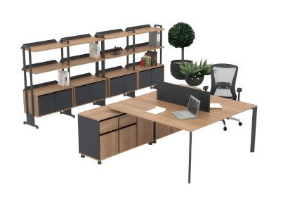 Doppelarbeitsplatz Büroschrank Kommoden Workstation Arbeitszimmer Set