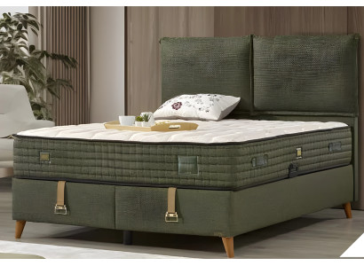 Grünes Holz-Textil Bett mit Matratze modern und stilvoll