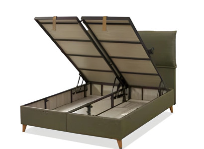 Grünes modernes Bett aus Holz und Textil