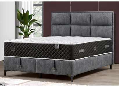 Elegantes graues Bett mit Matratze aus Holz und Textil