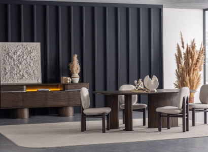 Braunes Esstisch Set, 6-teilig, mit Stühlen, Konsole, Modern