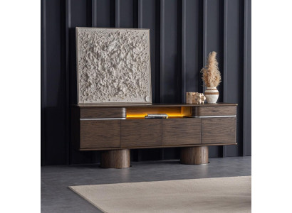 Braune Konsole, Modern, 4 Schubladen, Holz & Metall, 225x50x83 cm