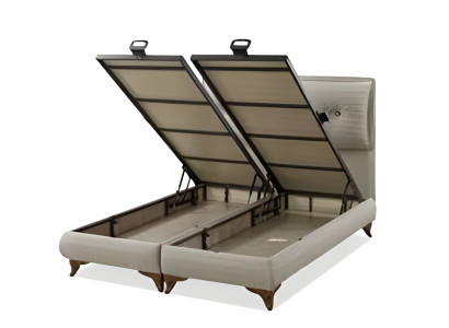 Elegantes weißes Bett aus Holz und Textil im modernen Design