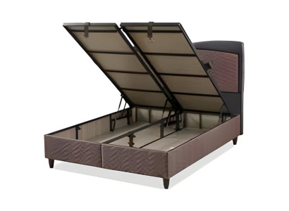 Braunes modernes Bett aus Holz und Textil