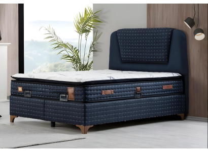 Blaues Bett mit Matratze aus Textil und Holz, modernes Design