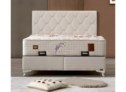 Elegantes Weißes Bett mit Matratze aus Textil und Holz