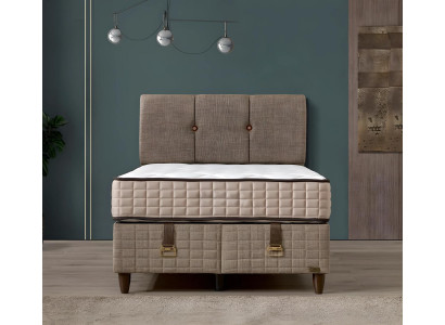 Elegantes braunes Bett mit Matratze aus Holz und Textil