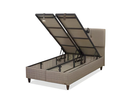 Braunes Textil-Holz Bett im eleganten Design