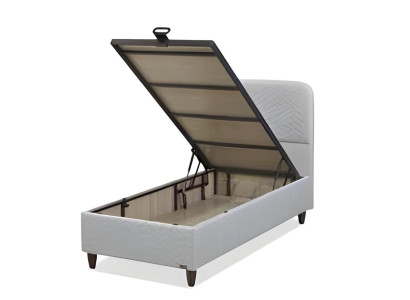 Graues Stoff-Holz Bett im modernen Design