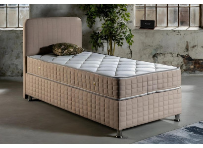 Beige Holz-Textil Bett mit Matratze modernes Design