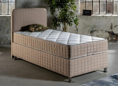 Beige Holz-Textil Bett mit Matratze modernes Design