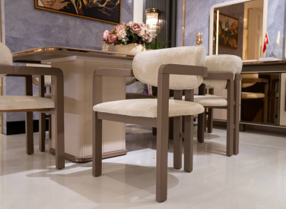 Beige Holz-Textil Stühle im Set von 6 eleganter Stil