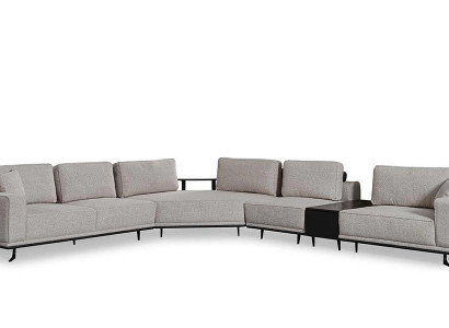 Beige Ecksofa L-Form, 5-teilig, Modern, Mit Kissen, 8 Sitzplätze