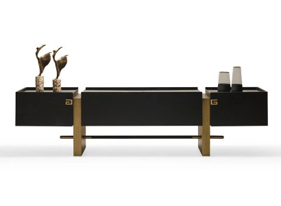 Schwarzes TV-Lowboard, 3 Schubladen, Holz, Modern, Freistehend