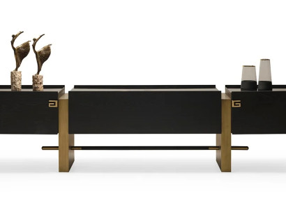 Schwarzes TV-Lowboard, 3 Schubladen, Holz, Modern, Freistehend