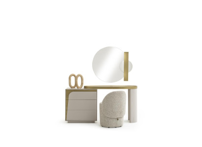 Schminktisch mit Spiegel Hocker Moderne Möbel Stil Weiß Kommode 3tlg