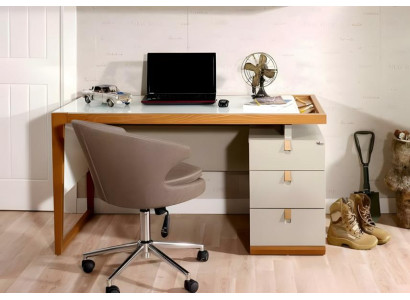 Moderner grauer Holzschreibtisch für Büro und Homeoffice