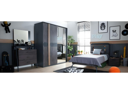 Kinderzimmer-Set Grau aus Holz mit modernem Design