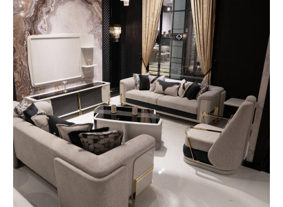 Elegantes graues Sofa-Set aus Textil mit Holzrahmen und modernem