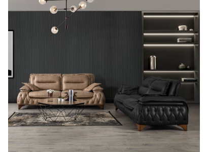 Luxus Sitzgarnitur Polstergarnitur Sitzpolster Lounge Sofa Schwarz Braun 3+3