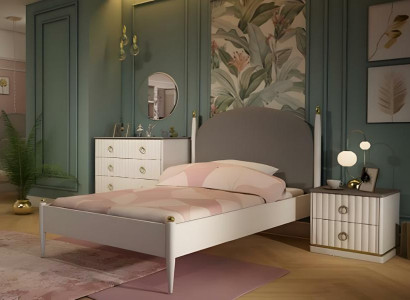 Weißes Kinderzimmer-Set aus Holz mit Bett, Schrank, Schreibtisch