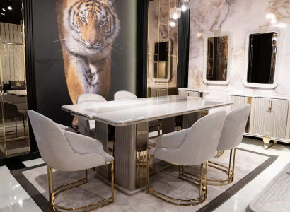 Weißes Esstisch- und Stuhl-Set aus Holz modern und elegant