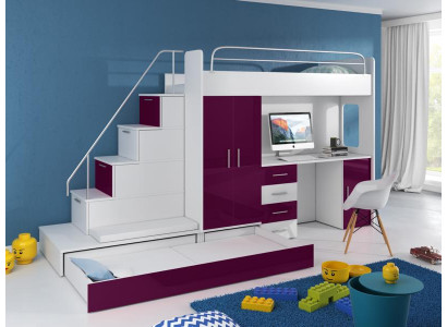 Doppelstockbett  Etagenbett Bett Schreibtisch +Schrank Multifunktion Hochbett